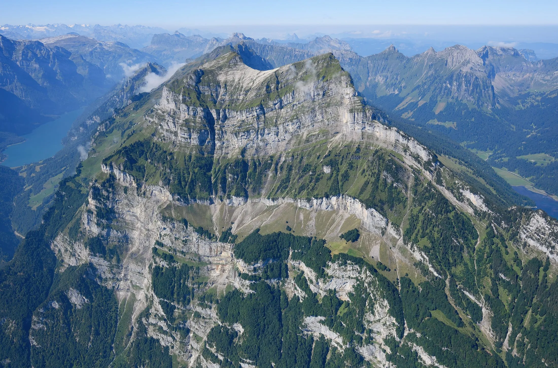 The Rautispitz from the air, with Lake Klöntal in the Glarus region behind.