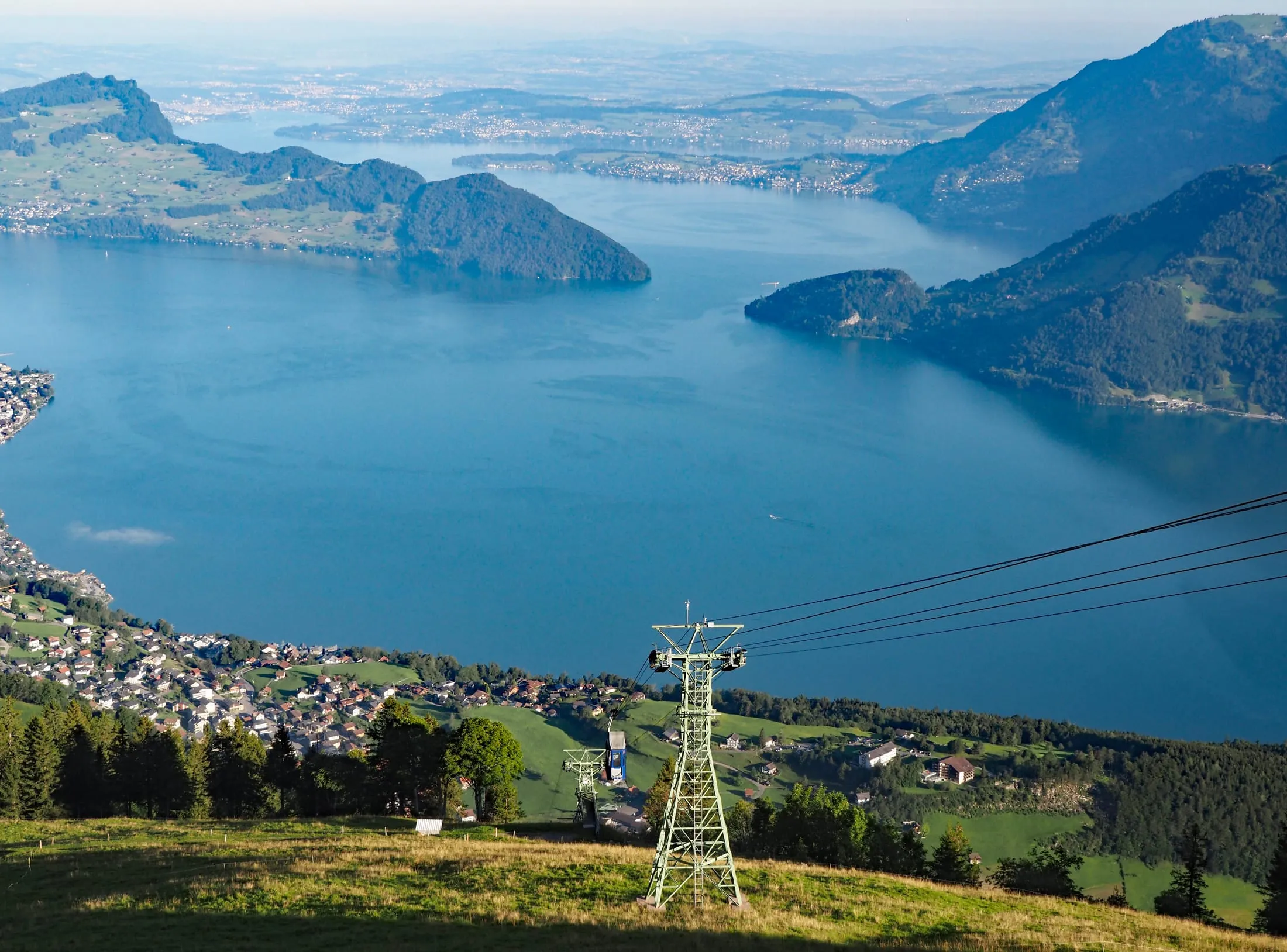 View from high above Emmetten down onto Lake Lucerne, towards which the trail descends through the Risleten gorge.