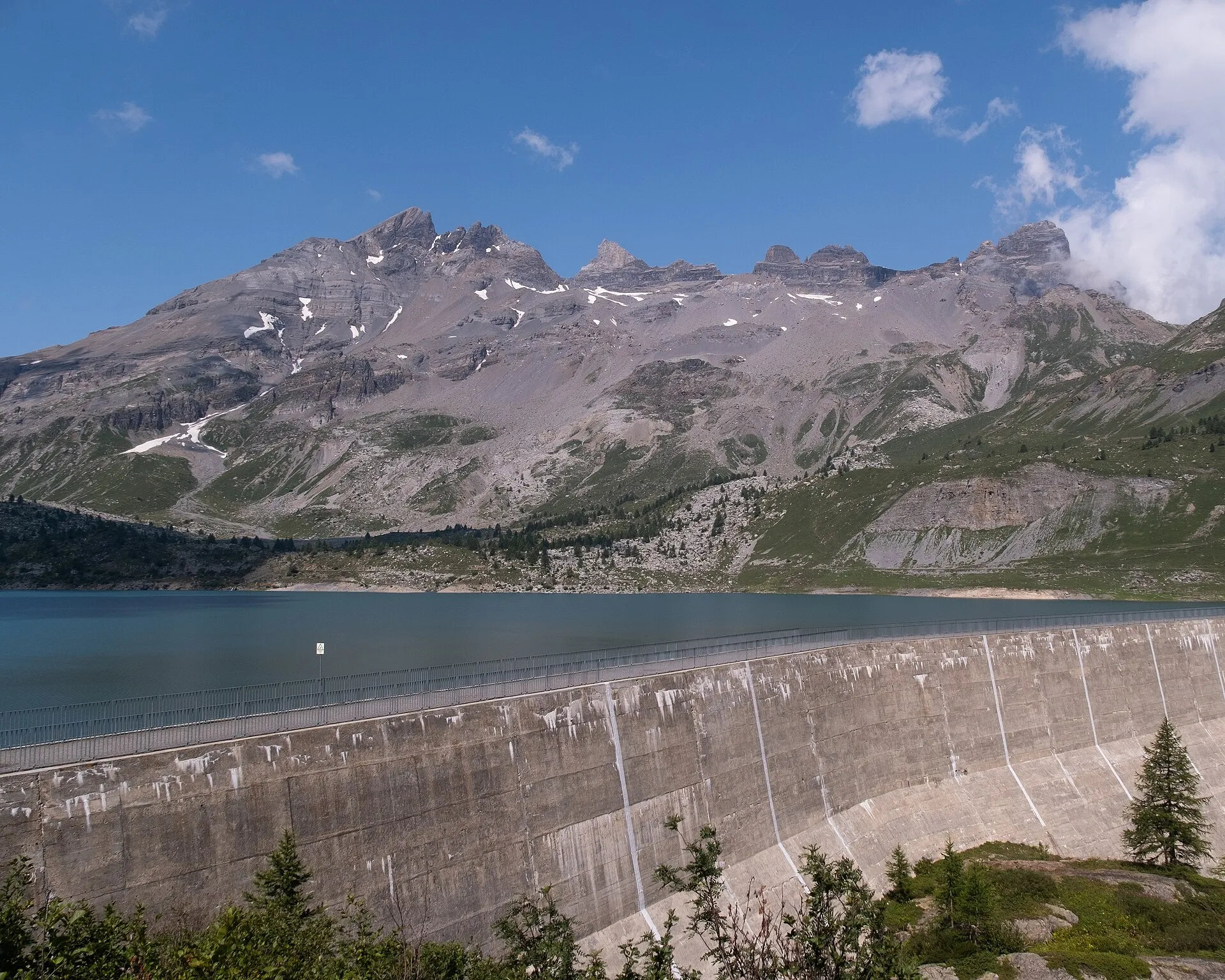 Lac de Salanfe beneath the south face of the Dents du Midi in summer.