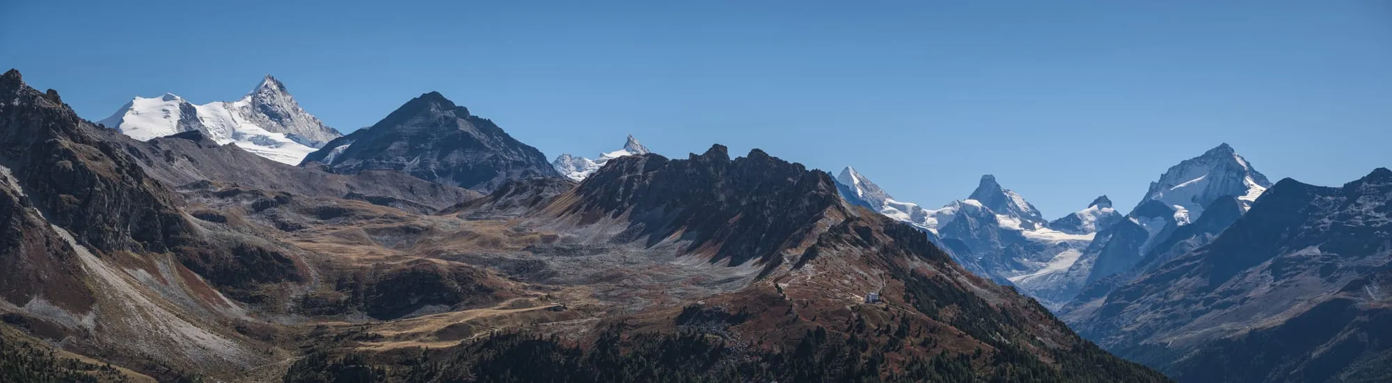 The five 4000-metre peaks of the Val d'Anniviers seen from Tignousa above Saint-Luc.