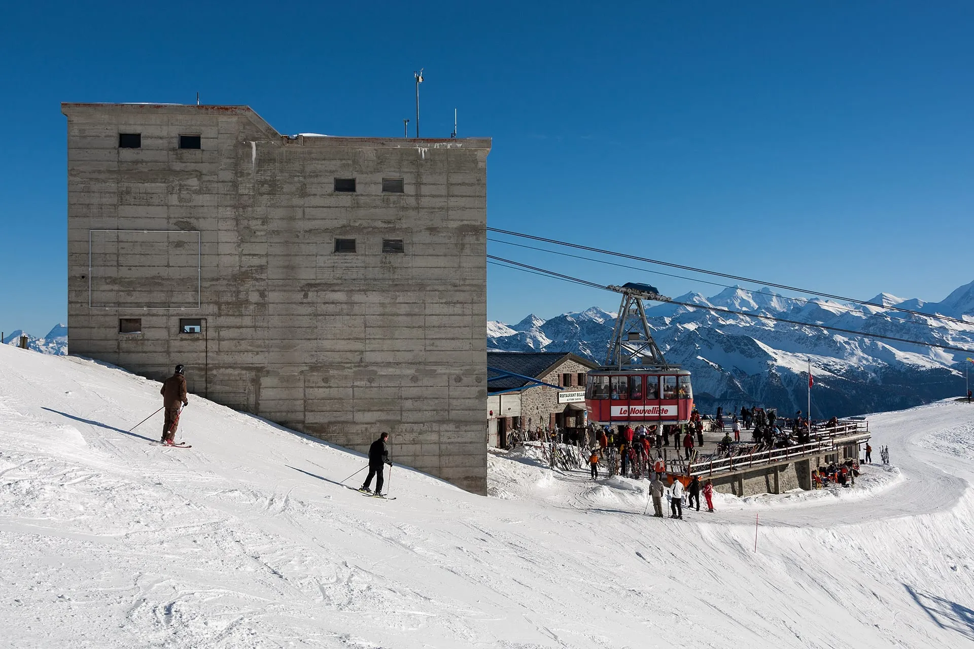 The Bella Lui ridge above Crans-Montana with the Valais 4000ers strung along the southern horizon.
