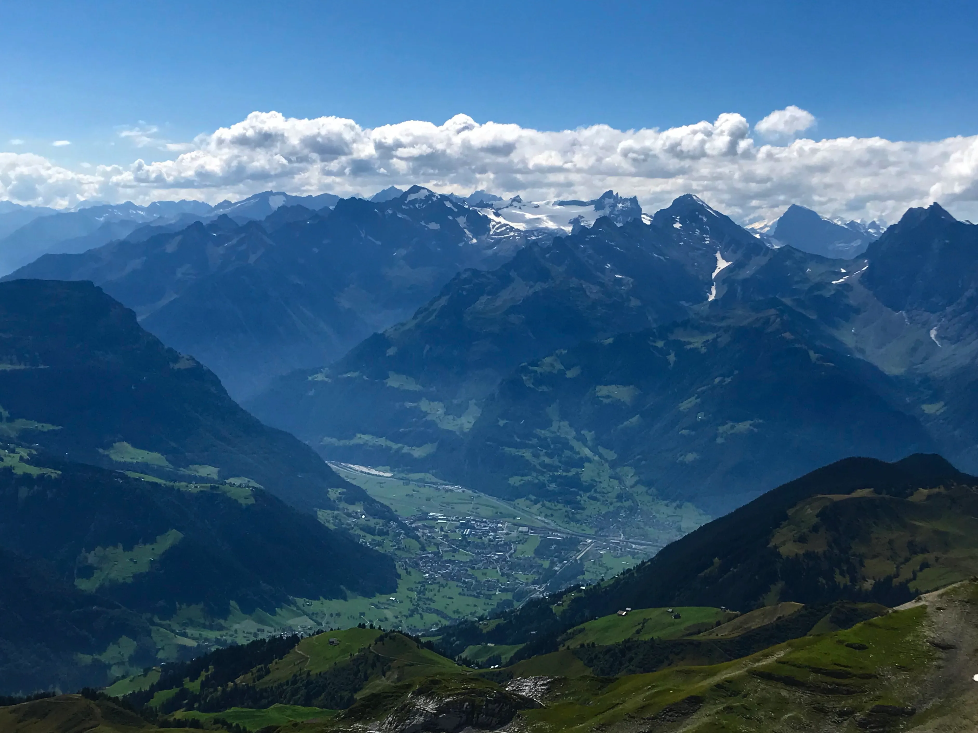 View from the Rossstock to the Krönten and Glatt Firn above Altdorf, in late summer.
