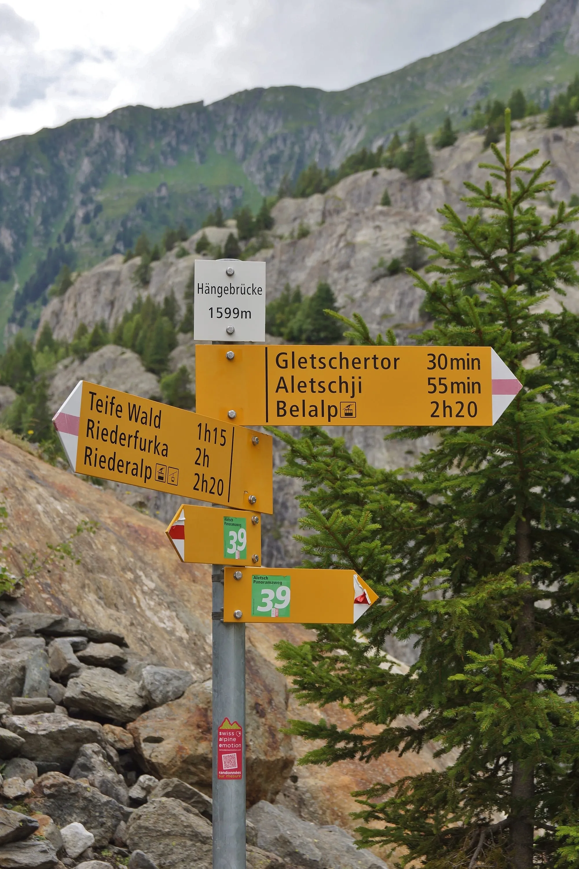 The long suspension footbridge over the Massa gorge between Belalp and Riederalp.
