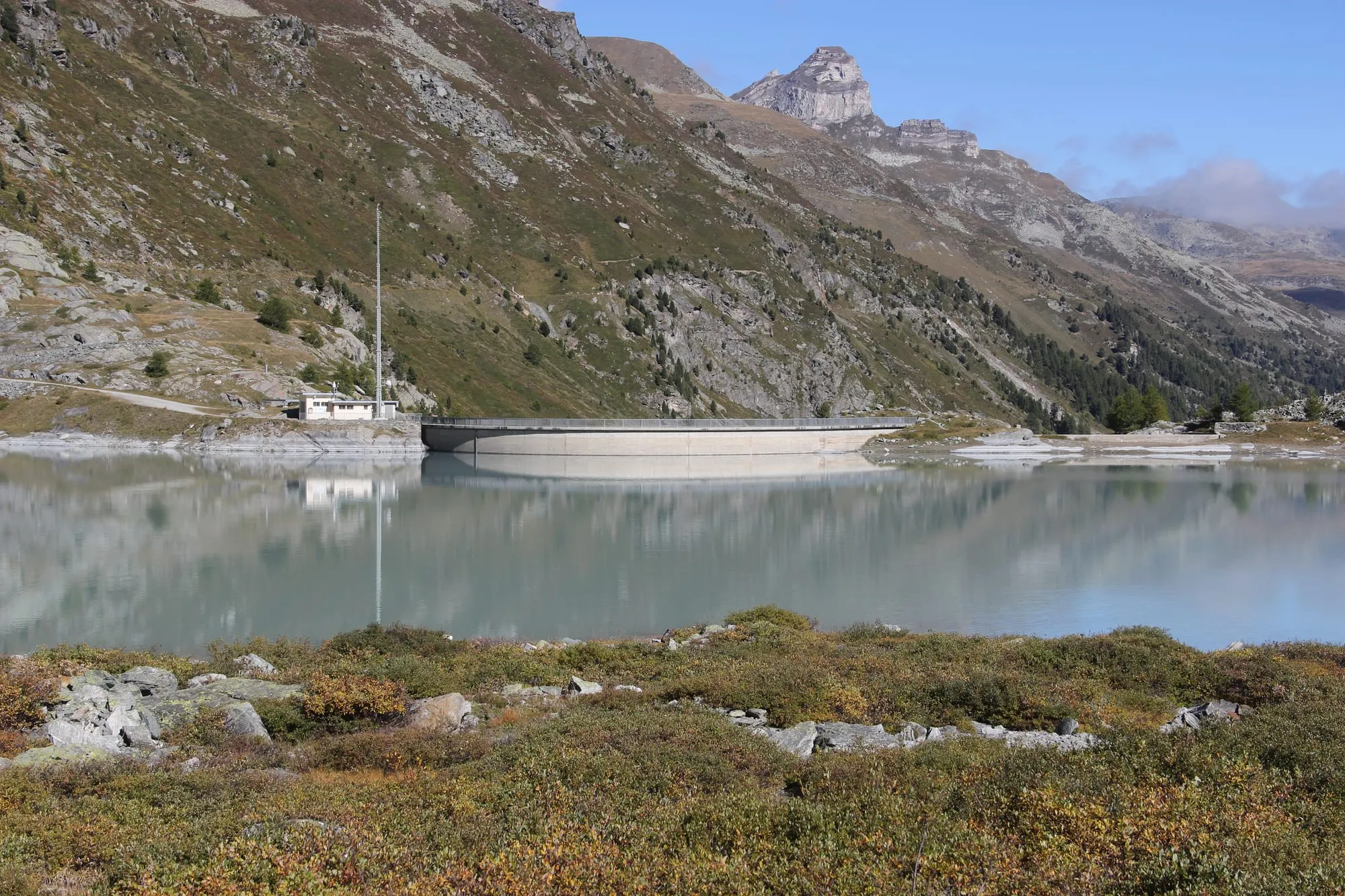 The Turtmannsee reservoir at the head of the Turtmanntal beneath the Weisshorn ridge.